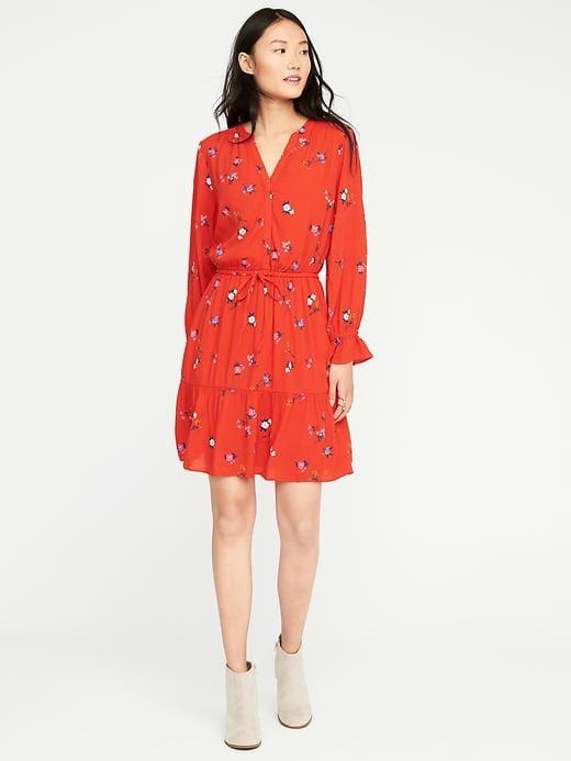 Old Navy Ruffle Trim Shirt Dress For Women - Red Floral