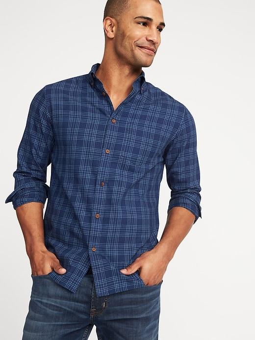 Old Navy Mens Slim-fit Plaid Indigo Twill Shirt For Men Blue Sardines Size Xxl