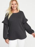 Old Navy Womens French-terry Plus-size Ruffle-sleeve Sweatshirt Charcoal Size 1x
