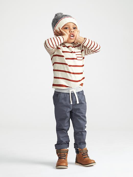 Old Navy Long Sleeve Striped Pocket Tee Size 12-18 M - Heather Oatmeal