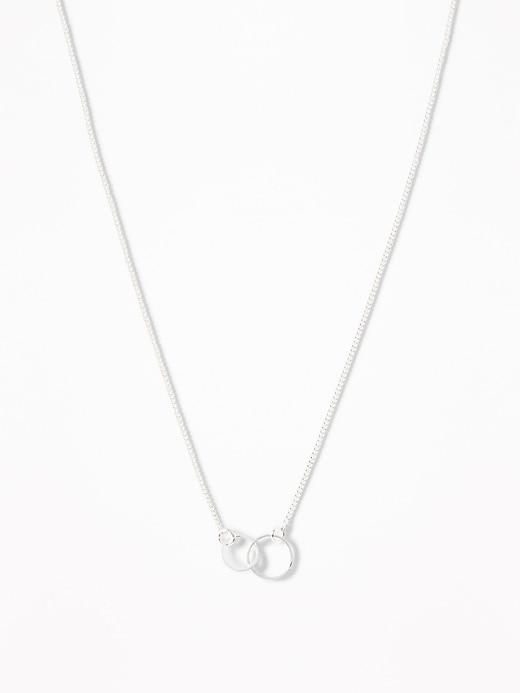 Silver-toned Circle-pendant Chain Necklace For Women