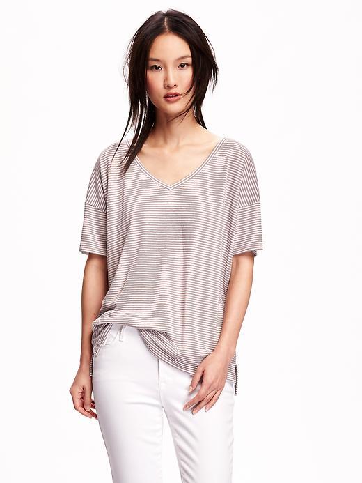 Old Navy Boyfriend Linen Blend V Neck For Women - Neutral Stripe