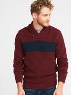 Old Navy Mens Shawl-collar Chest-stripe Sweater For Men Clove Size M