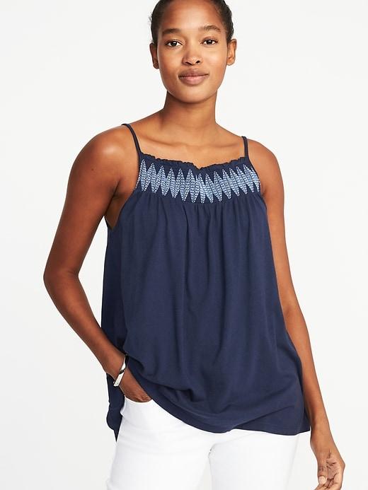 Old Navy Womens Sleeveless Smocked-neck Swing Top For Women Lost At Sea Navy Size Xs