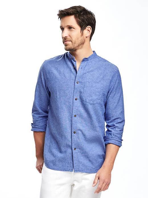 Old Navy Slim Fit Linen Blend Shirt For Men - Cooler Than Blue