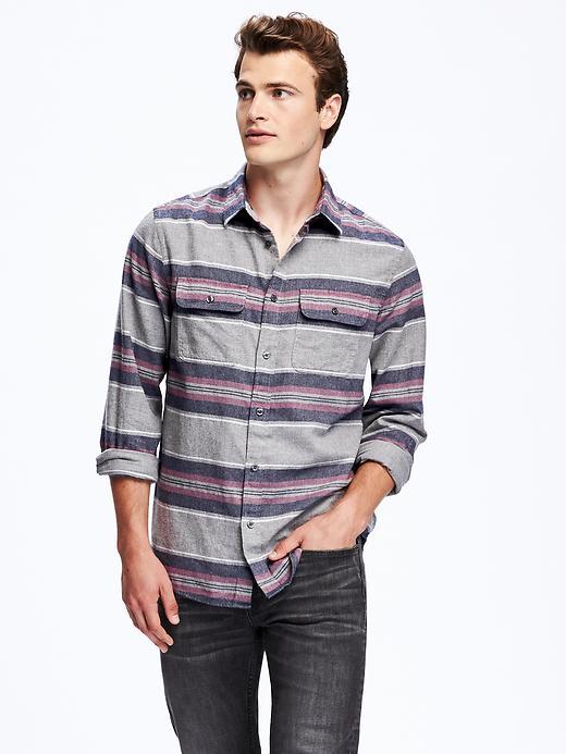 Old Navy Regular Fit Plaid Flannel Pocket Shirt For Men - Navy Stripe