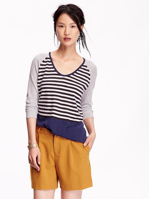 Old Navy Womens 3/4 Sleeved Color Block Sweaters Size S Petite - Black Stripe Top