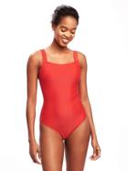 Old Navy Square Neck Tie Back Swimsuit For Women - Stop Light Nylon