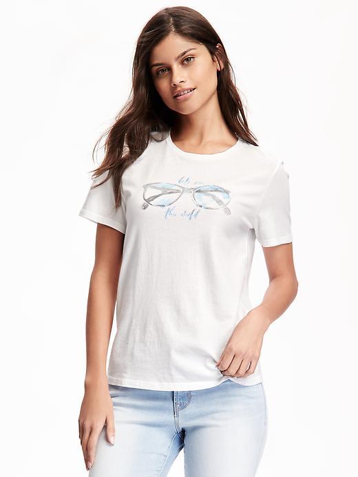 Old Navy Relaxed Graphic Crew Neck Tee For Women - Warm White