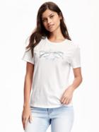 Old Navy Relaxed Graphic Crew Neck Tee For Women - Warm White