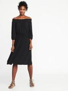 Old Navy Womens Smocked Off-the-shoulder Waist-defined Dress For Women Blackjack Size S