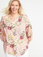 Old Navy Womens Relaxed Plus-size Shirred Blouse Pink Floral Size 1x