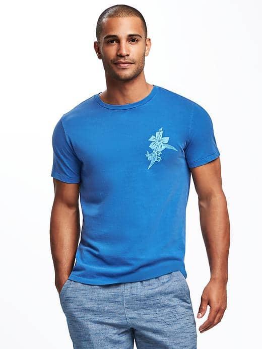 Old Navy Garment Dyed Graphic Crew Neck Tee For Men - Bluest Eye