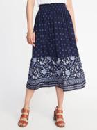 Old Navy Womens Smocked Pull-on Midi Skirt For Women Navy Blue Print Size Xs