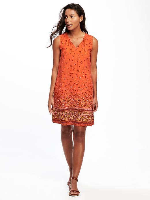 Old Navy Printed Tassel Shift Dresss For Women - Red Combo