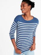 Old Navy Womens Lightweight Marled Bateau Sweater For Women Blue Stripe Size L