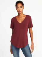 Old Navy Womens Luxe Curved-hem V-neck Tee For Women Maroon Jive Size Xs