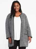 Old Navy Womens Textured-jacquard Plus-size Cardi-coat Black Marl Size 2x