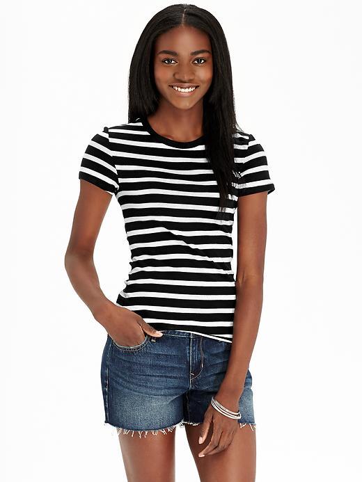 Old Navy Womens Perfect Crew Neck Tees Size L Tall - Black Stripe Top