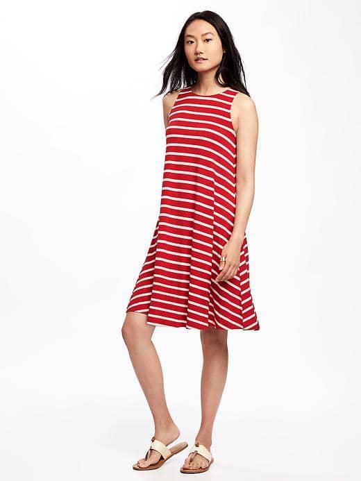 Old Navy Jersey Swing Dress For Women - White & Red Stripe