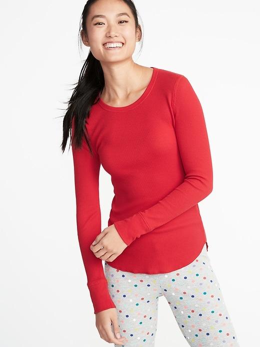 Old Navy Womens Slim-fit Curved-hem Thermal-knit Tee For Women Robbie Red Size S
