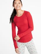 Old Navy Womens Slim-fit Curved-hem Thermal-knit Tee For Women Robbie Red Size S