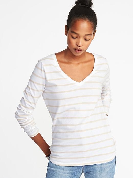 Old Navy Womens Everywear Striped V-neck Tee For Women Neutral Stripe Size M