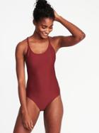 Old Navy Womens Textured-stripe Swimsuit For Women Golly Gee Garnet Size L