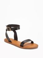 Old Navy Faux Leather Ankle Strap Sandals For Women - Blackjack