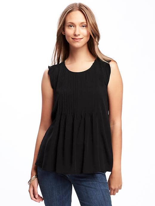 Old Navy Lightweight Sleeveless Pintuck Blouse For Women - Blackjack