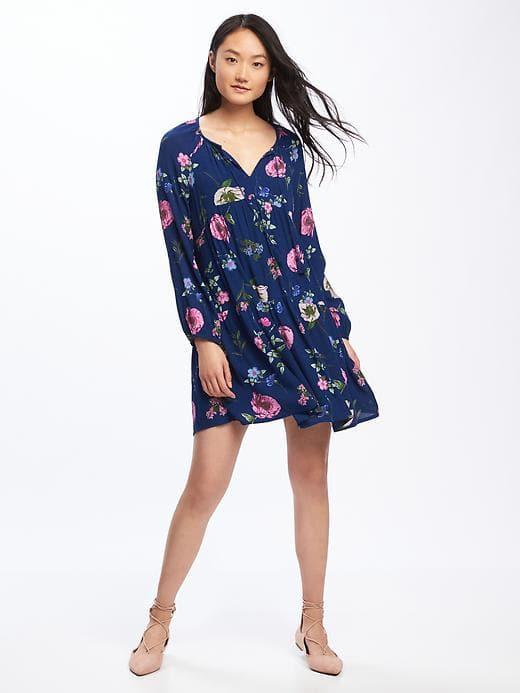 Old Navy Patterned Boho Swing Dress For Women - Navy Floral