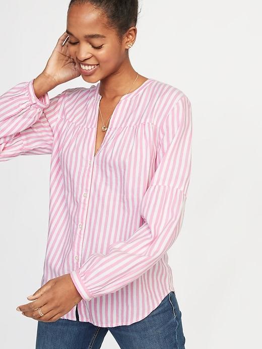 Striped Twill Button-front Shirt For Women