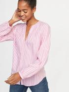 Striped Twill Button-front Shirt For Women