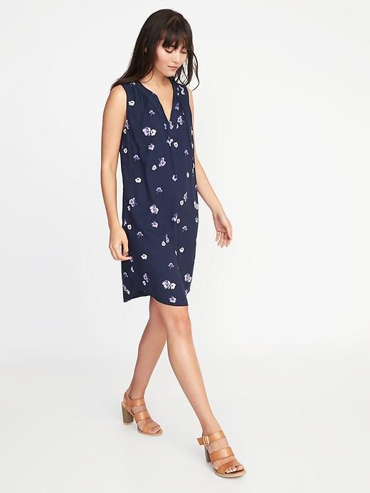 Old Navy Womens Sleeveless Tie-neck Shift Dress For Women Navy Blue Print Size M
