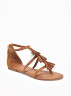Old Navy Sueded Tiered Fringe Sandals For Women - Cognac Brown