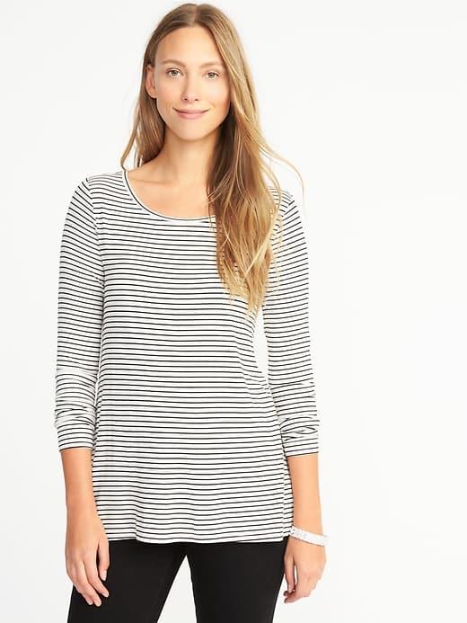 Old Navy Womens Luxe Crew-neck Swing Tee For Women White Stripe Size M
