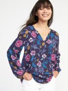 Old Navy Womens Relaxed Split-neck Floral Blouse For Women Blue Floral Size L