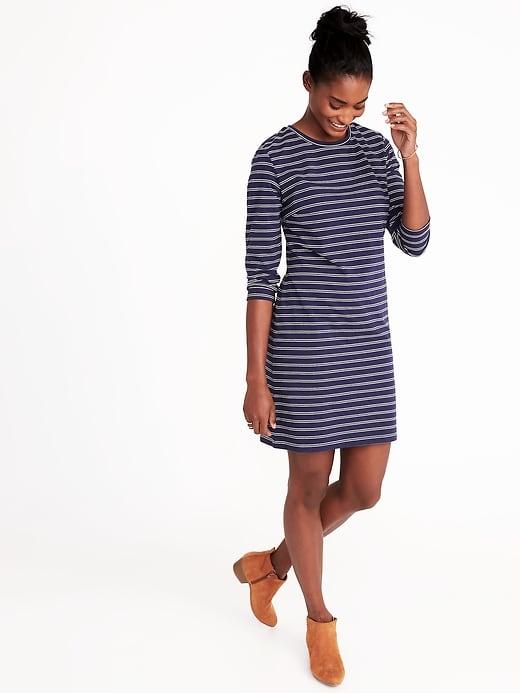 Old Navy Womens Crew-neck Jersey Tee Dress For Women Navy Stripe Size M