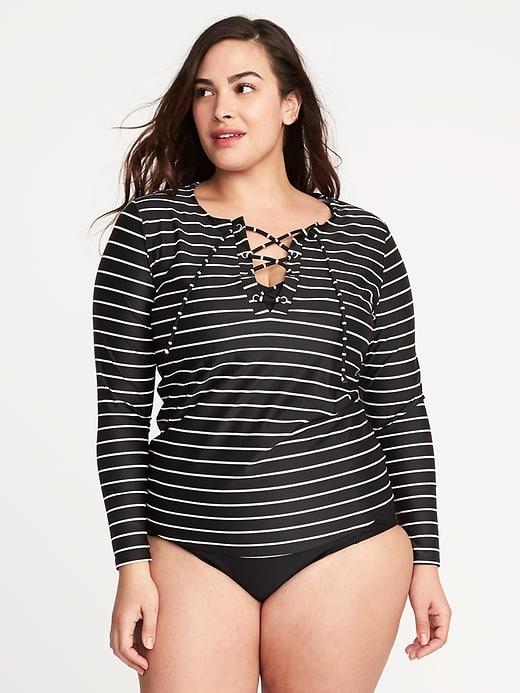 Old Navy Womens Lace-up Plus-size Rashguard Black Stripe Top Size 3x