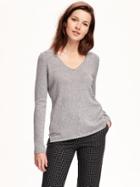Old Navy Classic Marled V Neck Pullover For Women - Grey Marl