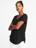 Old Navy Womens Relaxed Side-tie Linen-blend Top For Women Black Size Xs