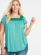 Old Navy Womens Plus-size Square-neck Crochet-trim Top I Can';t Teal Size 4x