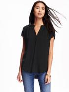 Old Navy Mandarin Collar V Neck Top For Women - Black