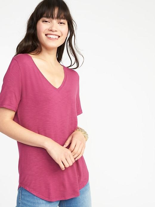 Old Navy Womens Luxe Curved-hem V-neck Tee For Women Boysenberry Juice Size Xxl