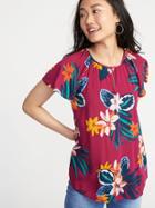 Old Navy Womens Lightweight Flutter-sleeve Top For Women Burgundy Floral Size L