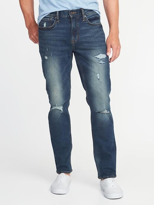 Old Navy Mens Straight Built-in Flex Distressed Jeans For Men Dark Destroyed Size 32w