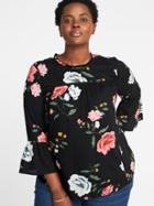 Old Navy Womens Ruffled Floral-print Plus-size Blouse Black Floral Size 2x
