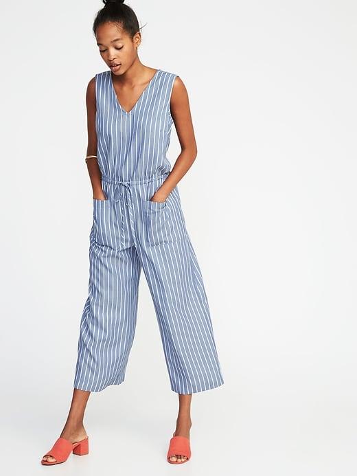 Old Navy Womens Sleeveless Utility Jumpsuit For Women Blue/white Stripe Size S