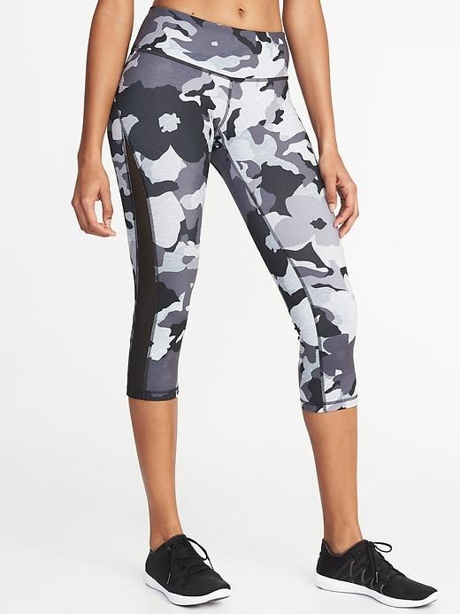 Old Navy Womens Mid-rise Side-mesh Compression Crops Black Camo Size M