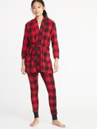 Old Navy Womens Printed Tie-belt Micro-fleece Robe For Women Red Buffalo Check Size Xl/xxl